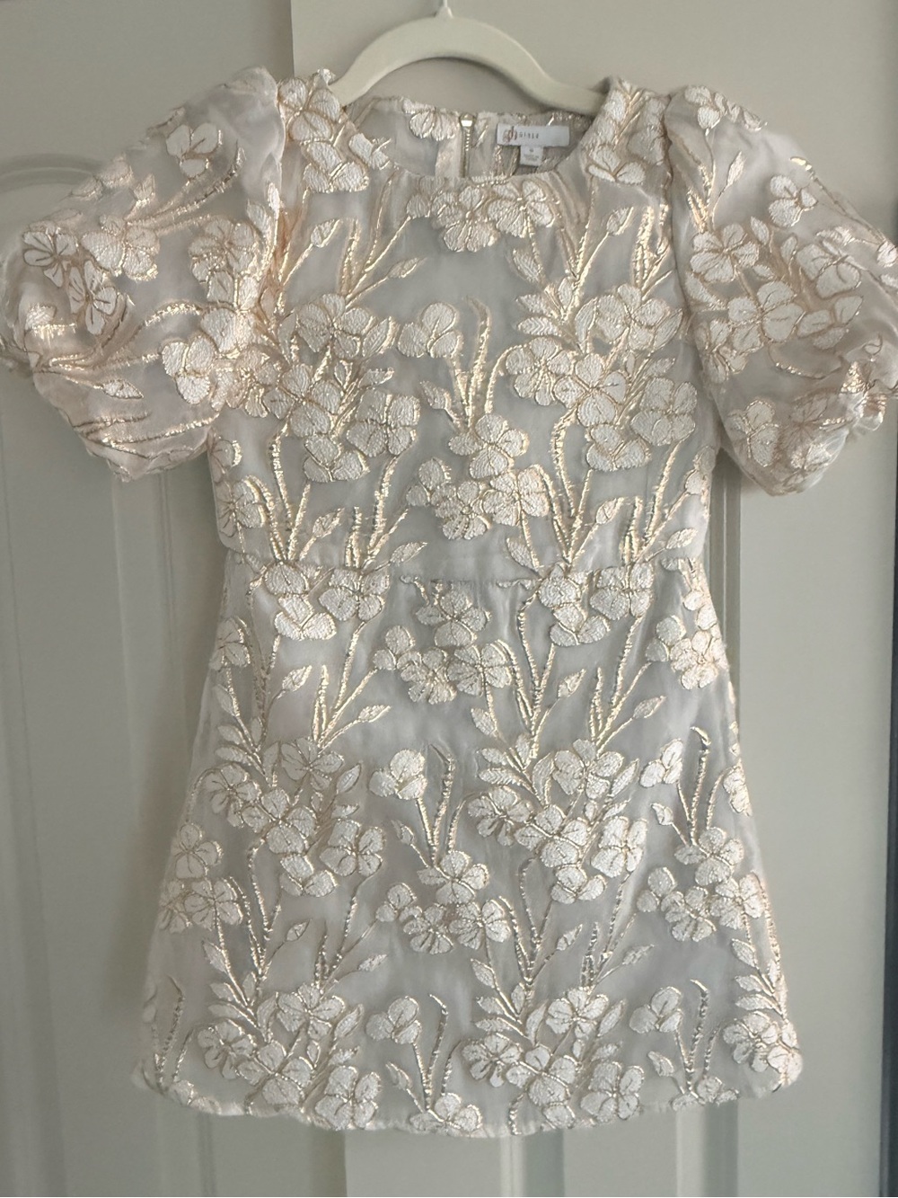 GB Girls Dress with Gold Floral Embroidery